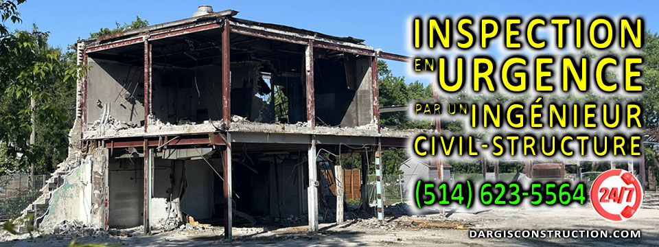 Inspection en urgence de pompier par un ingénieur en structure et civil de bâtiment, infrastructure, inondation, fissure, fondation, maçonnerie, etc.